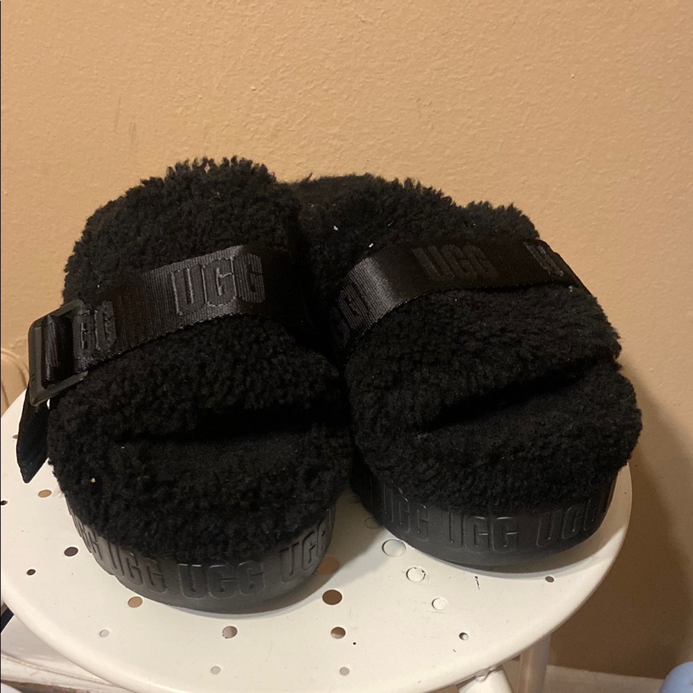 UGG Black Fluffy Sandals